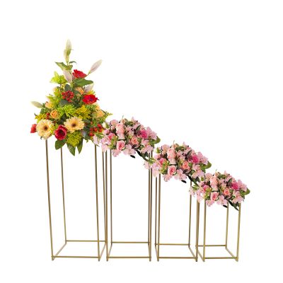 DYRABREST 4 Pcs Metal Flower Stand for Wedding Floor Gold Flower Stand Geometric Centerpieces Vase Wedding Flower Track Vase(35.4"/29.5"/23.6"/17.7")