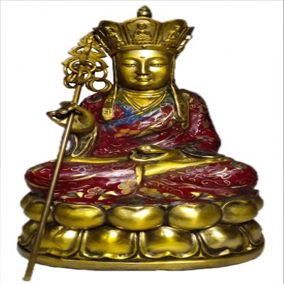 9.2" Brass & Cloisonne Enamel Ksitigarbha Bodhisattva Netherworld Leader Buddha Statue