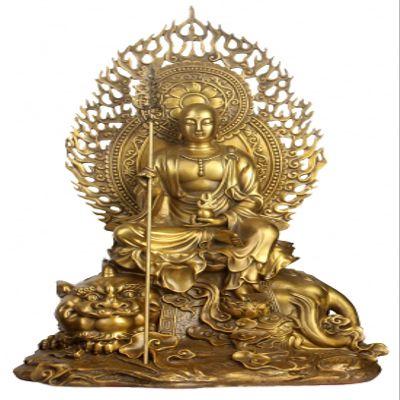 Brass Ksitigarbha Bodhisattva on Lion Netherworld Leader Buddha Statue(Original 17" H)