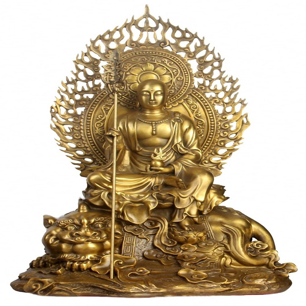 Brass Ksitigarbha Bodhisattva on Lion Netherworld Leader Buddha Statue(Original 17" H)