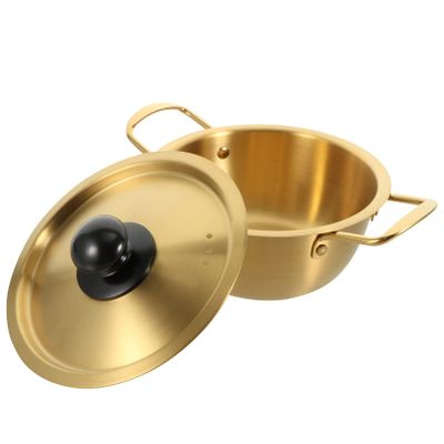 1 Set Stainless Steel Instant Noodle Pot Double Ear Pot Double Ear Instant Noodle Stock Ramen Non Stick Household Cookware Cooking Utensil Small Hot