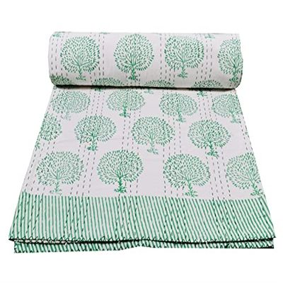 Indian Patchwork Kantha Quilts Queen Size Bedspread Throws Bedding Comforter Hand Quilted Blanket Bed Cover