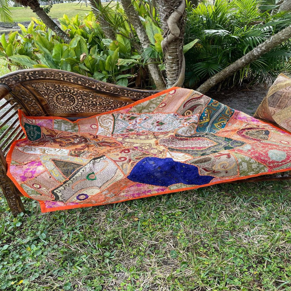 Mogul Interior Indian Tapestry, Wall Decor, Wall Hanging Tapestry, Orange Beige