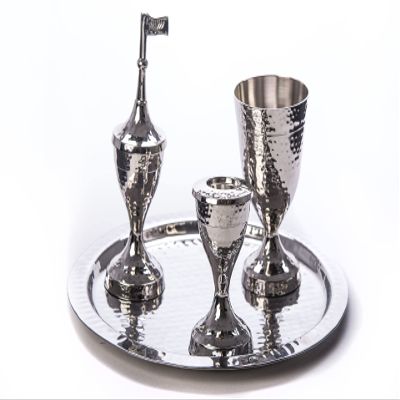 GIFTS PLAZA (D) Judaica Havdallah Set Stainless Steel Hammered Cup with Candle Holder