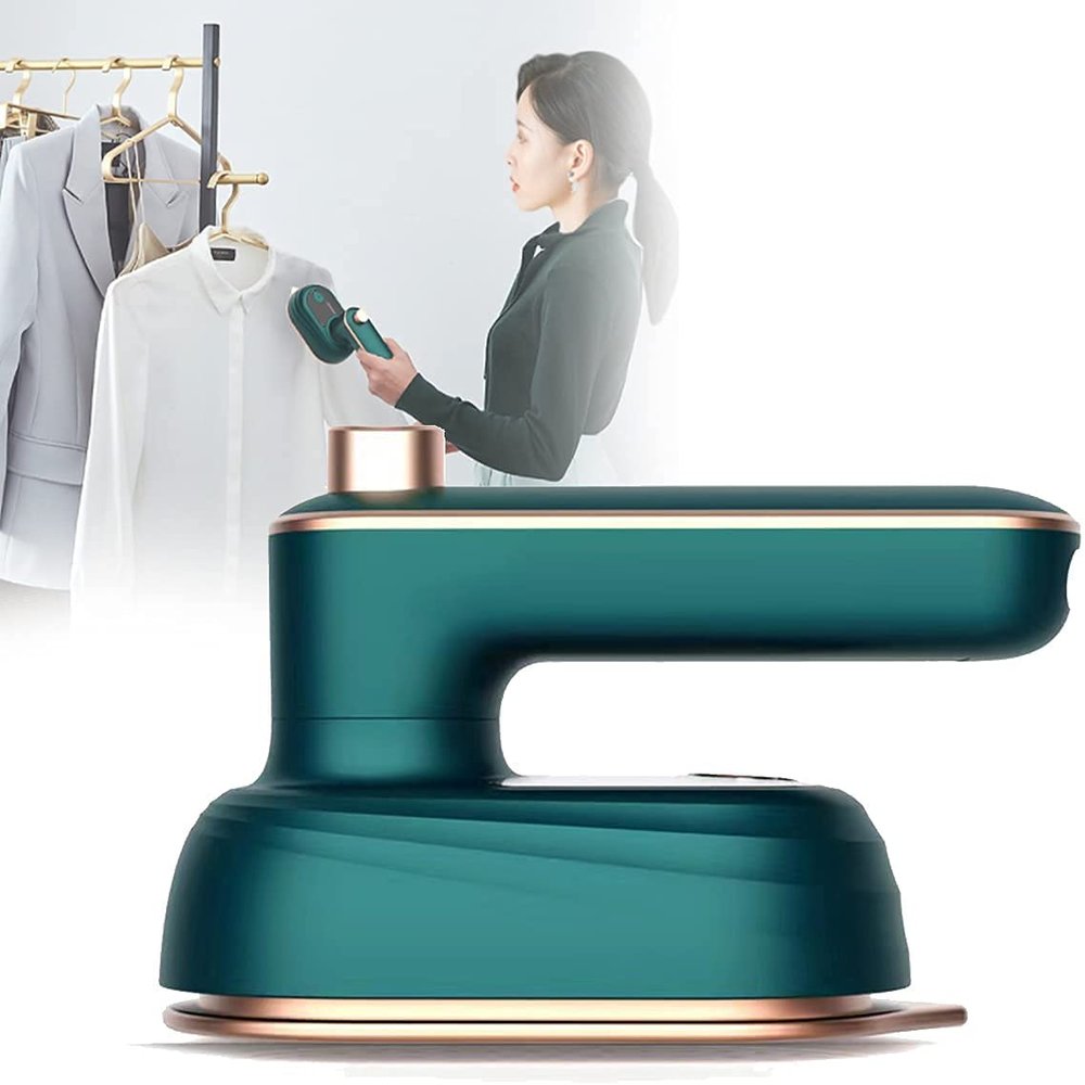 Clothes iron mini steam Portable Hanging Ironing Machine Folded Mini Steam Garment Steamer for Home Travel Business (Green)