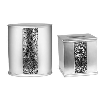 Popular Bath 2pc Sinatra Modern Bath Accessories Set Waste Basket & Tissue Box Modern Classic Contemporary Decorative Beautiful Designs Bathroom Decor Set for Home Luxury Bath Set