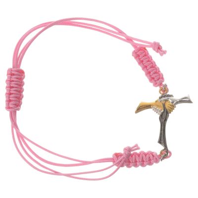 Bracelet with Pink Cord and Friendship Cross in 800 Silver