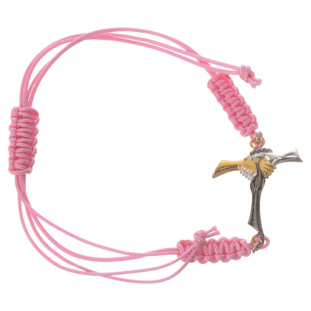 Bracelet with Pink Cord and Friendship Cross in 800 Silver