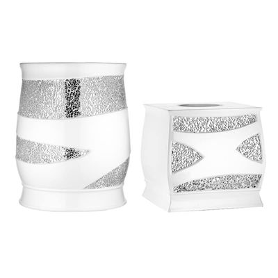 Popular Bath 2pc Sinatra Modern Bath Accessories Set Waste Basket & Tissue Box Modern Classic Contemporary Decorative Beautiful Designs Bathroom Decor Set for Home Luxury Bath Set
