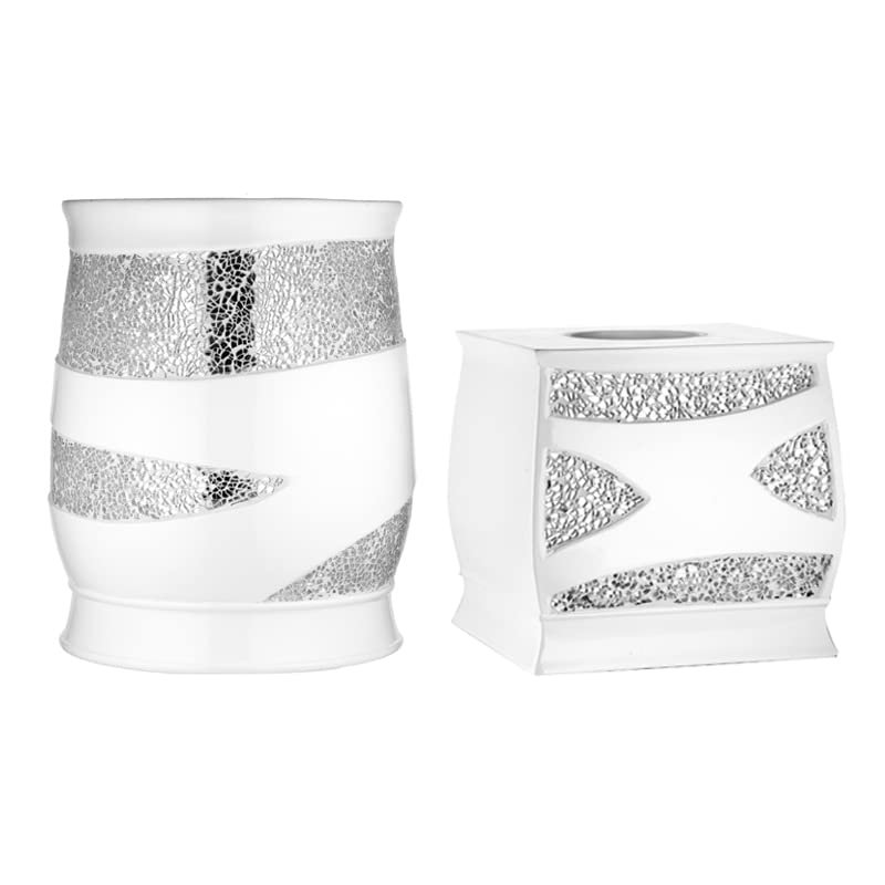 Popular Bath 2pc Sinatra Modern Bath Accessories Set Waste Basket & Tissue Box Modern Classic Contemporary Decorative Beautiful Designs Bathroom Decor Set for Home Luxury Bath Set