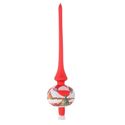 Christmas Tree Topper in red Glass with Houses