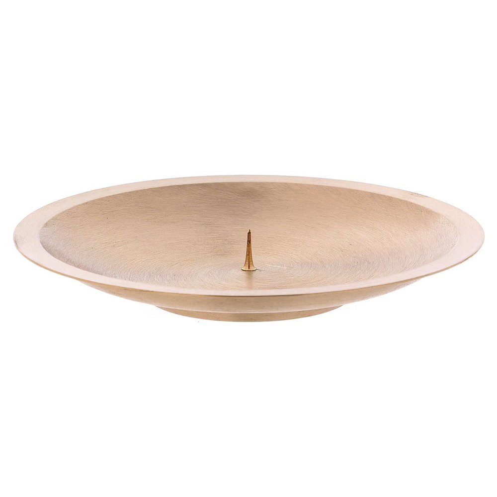 Satin Finish Brass Candle Holder Plate with Spike 6 1/4 in