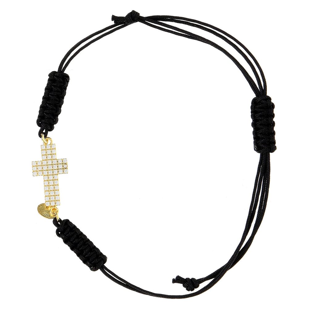 Holyart Bracelet in 925 Sterling Silver and Transparent zircons Golden with Cross