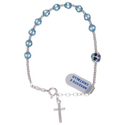 Holyart Dozen Rosary Bracelet in 925 Sterling Silver with Sky Blue Strass