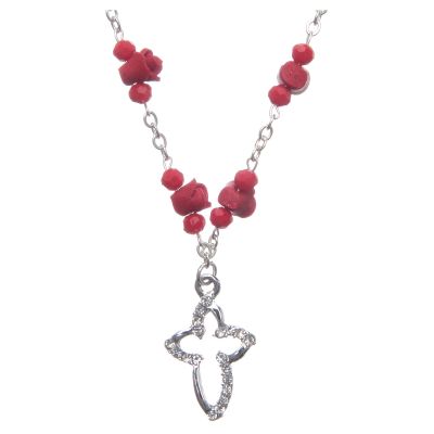 Holyart Medjugorje Rosary Necklace with Ceramic Roses and Grains in red Crystal