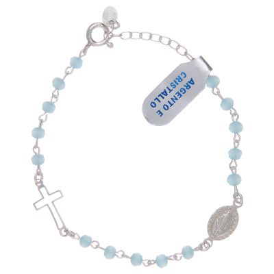 Holyart Rosary Bracelet with Chain 925 Sterling Silver and Light Blue Crystal