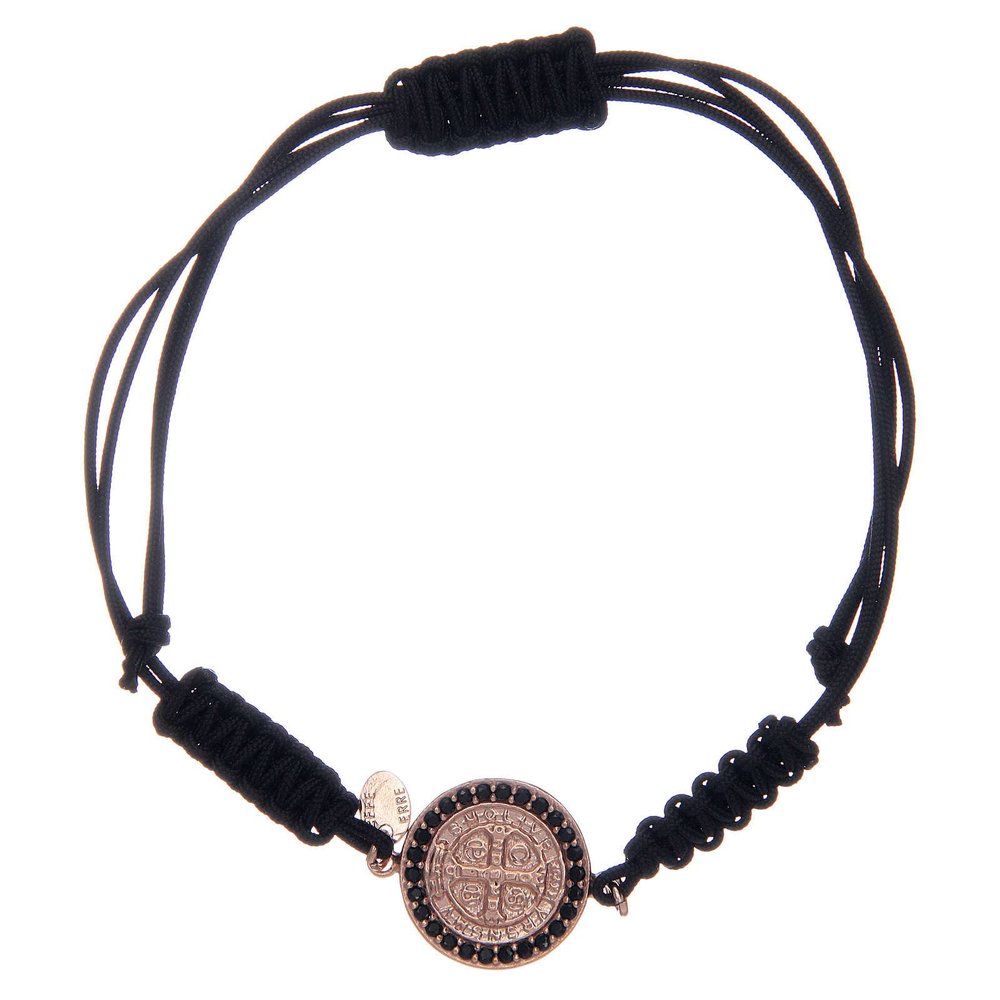 Holyart Bracelet in 925 Sterling Silver Saint Benedict ros with Black zircons