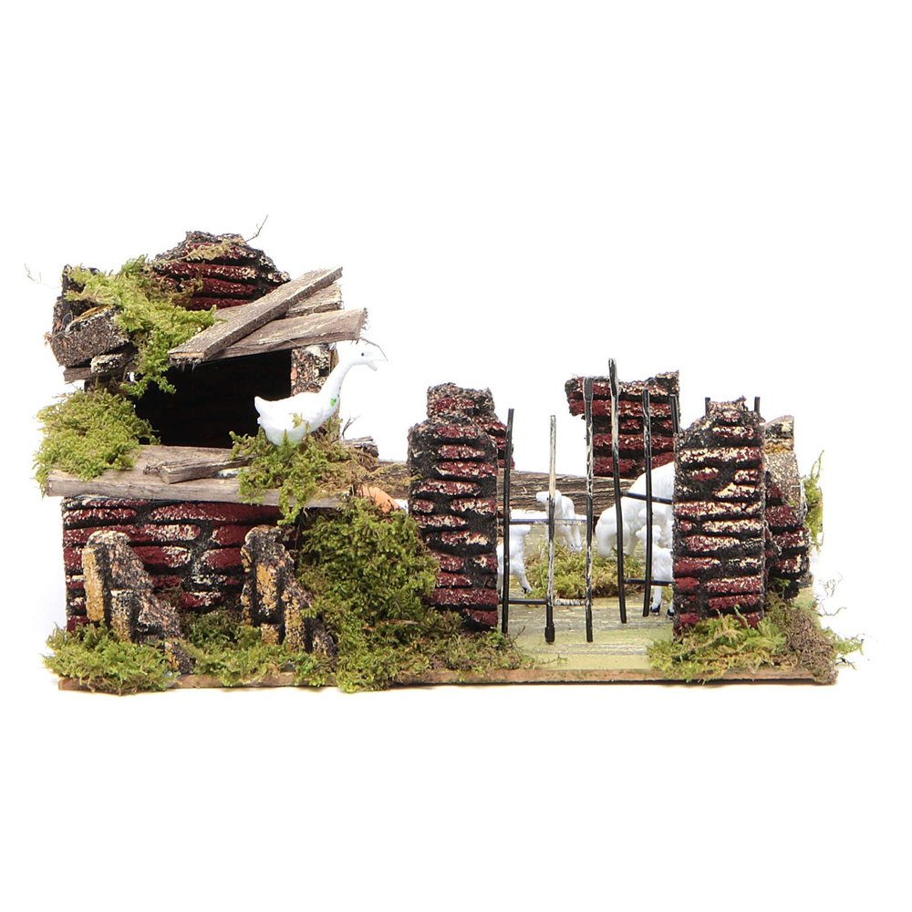 Holyart Sheep Corral with Sheep 9.5X20X14cm, Nativity Setting