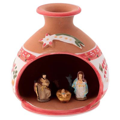 Holyart Nativity Stable Country in Deruta Ceramic with red Decorations 3 cm Nativity 10x10x10 cm