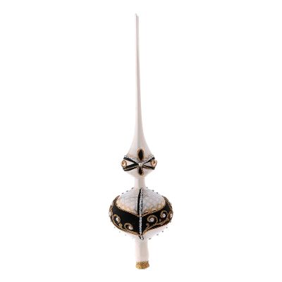 Holyart Black and White Tree Topper in Blown Glass with Gold Glitter Design