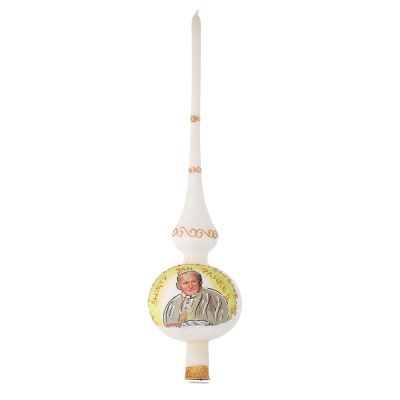 Holyart Christmas Tree Topper in Golden Blown Glass with Pope John Paul II
