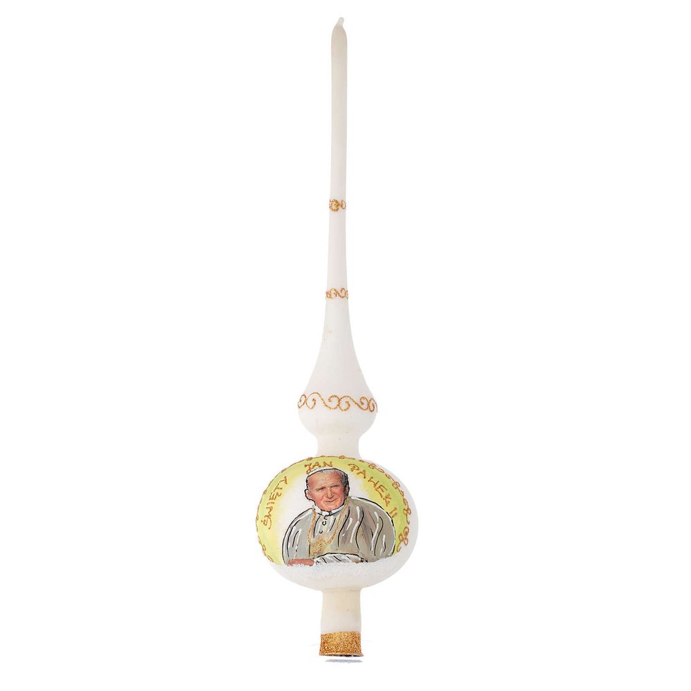 Holyart Christmas Tree Topper in Golden Blown Glass with Pope John Paul II