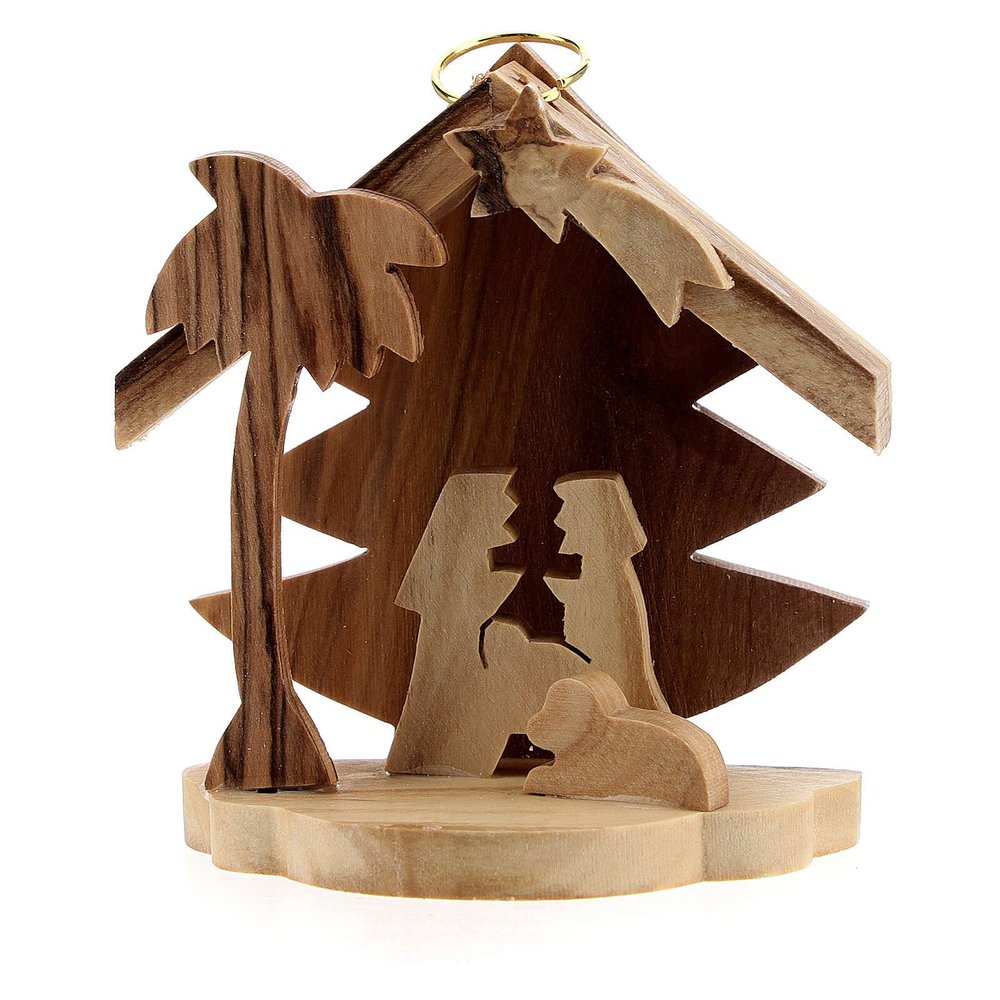 Christmas Tree Decoration Holy Family Silhouette of Bethlehem Olive Wood 7 cm