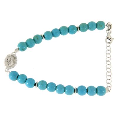Holyart Bracelet with Turquoise Paste Spheres and Gold Veins with Saint Rita Medal and White zircons