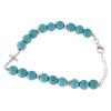 Holyart Bracelet with Beads in Turquoise Paste with Gold Veins, a White Zirconate Cross Made in 925 Sterling Silver view 1