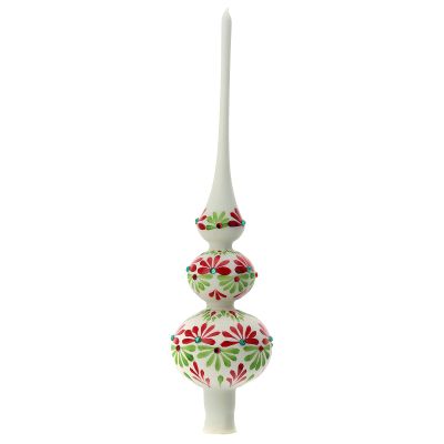 Holyart Finial Tree Topper tri-Colored Blown Glass Flowers 35 mm