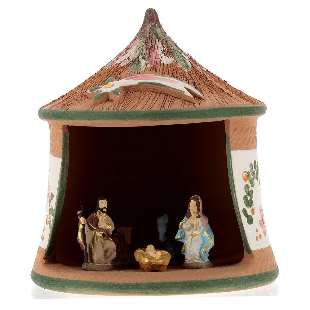 Ceramic Terracotta Nativity with Holy Family 4 cm Colored 15x10x10 cm Deruta