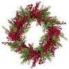 Artificial Frosted Red Berry and Pine Christmas Wreath 28-Inch Unlit view 1