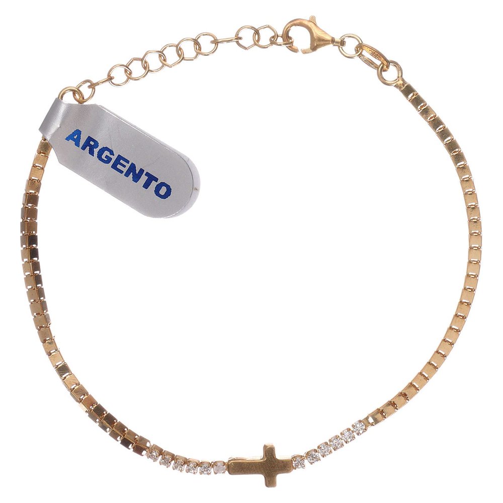 Holyart Cross Bracelet in 925 Silver Golden with White Zirconia