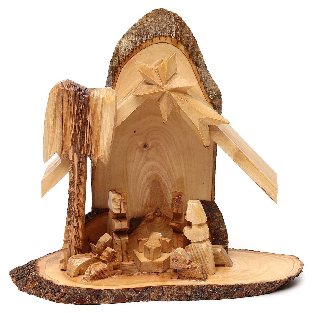 Holyart Olive Wood Stylized Nativity Scene from Bethlehem 20x20x10 cm