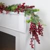 5' x 8" Frosted Red Berry and Pine Artificial Christmas Garland Unlit view 2