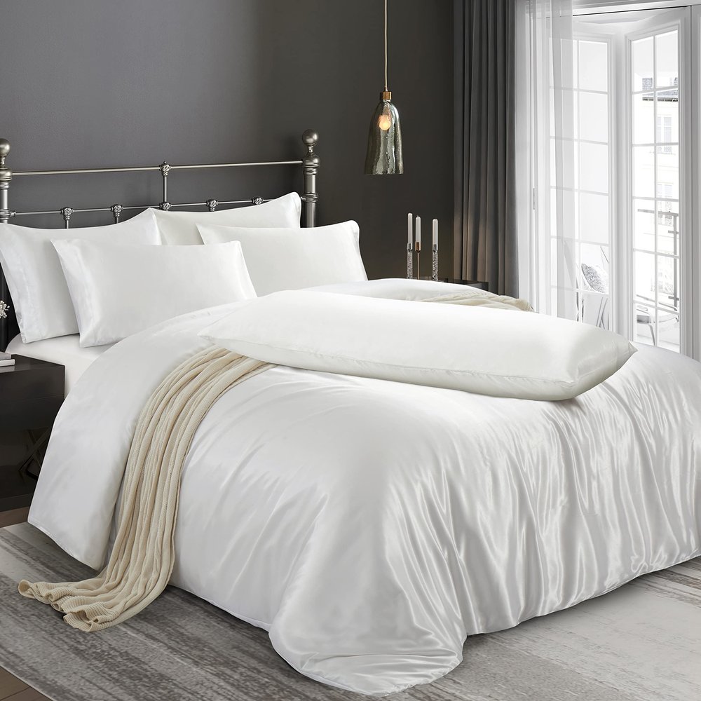 Gorgeous Home Linen 100% Mulberry Silk Duvet Cover Set- 3 Pieces - 22 Momme 6A Graded Mulberry Silk Set RV Bunk (30"X80") White Solid - with Zipper & Corner Ties, OekoTex Certified