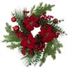 Berry and Poinsettia Artificial Christmas Wreath - 22" - Unlit view 1