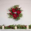 Berry and Poinsettia Artificial Christmas Wreath - 22" - Unlit view 2