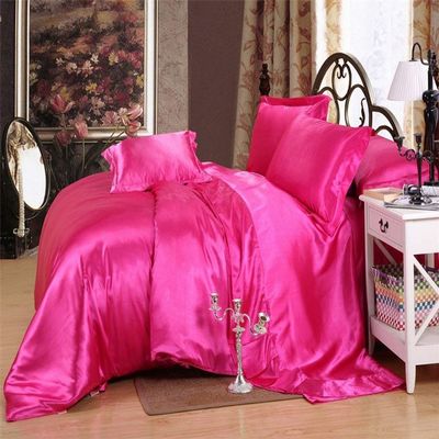 Gorgeous Home LINEN 3Piece Duvet Cover Set Made of Mulberry Silk Fabric - 25 Momme 6A Graded Mulberry Silk Set Three Quarter (48"X75") Hot Pink Solid - with Zipper & Corner Ties, OekoTex Certified