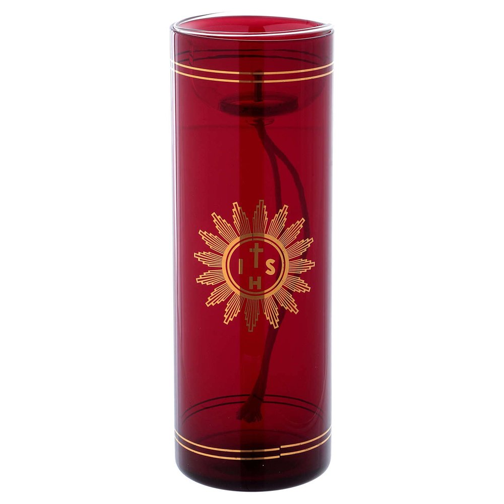 Holyart Red Glass for Sanctuary lamp with IHS Symbol 8 in