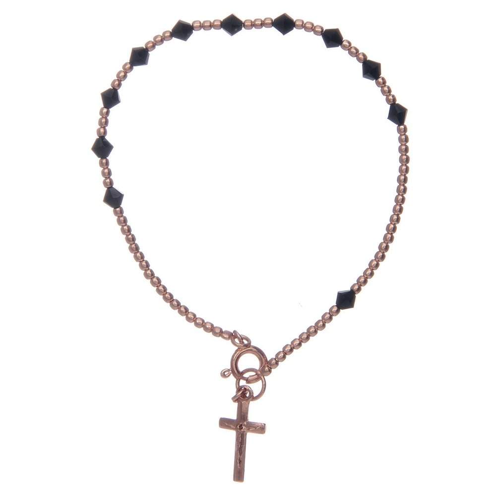 Holyart Dozen Rosary Bracelet in 925 Sterling Silver with Black Strass