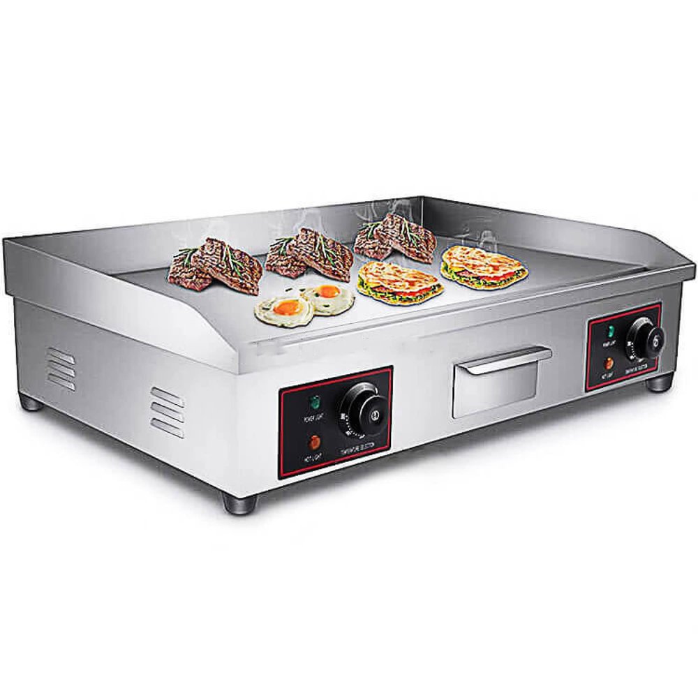 220V Commercial Electric Countertop Griddle, Stainless Steel Flat Top Grill Hot Plate BBQ, Adjustable Temperture Control (50-300 C/ 550x430x220mm)