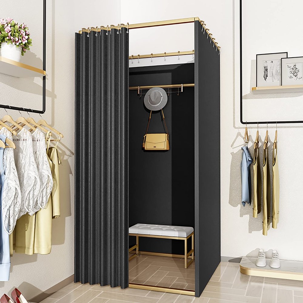 Mobile Fitting Room,Portable Changing Room Clothing Store,Square Dressing Room- Room Divider Privacy Curtain Drape For Outdoor Office Shopping Mall Bold Pipe Large Space Capacity, 10 Colors, 3 Sizes