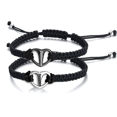 Black Rope Cremation Bracelet With Stainless Steel Heart Urn Jewelry Adjustable Expandable Urn Bracelet