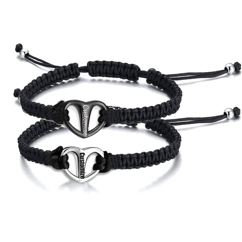 Black Rope Cremation Bracelet With Stainless Steel Heart Urn Jewelry Adjustable Expandable Urn Bracelet