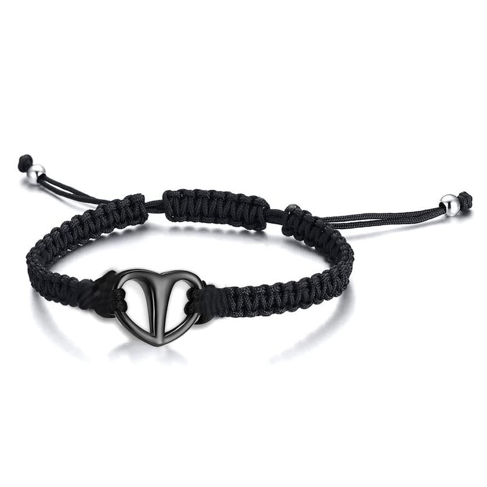 Black Rope Cremation Bracelet With Stainless Steel Heart Urn Jewelry Adjustable Expandable Urn Bracelet