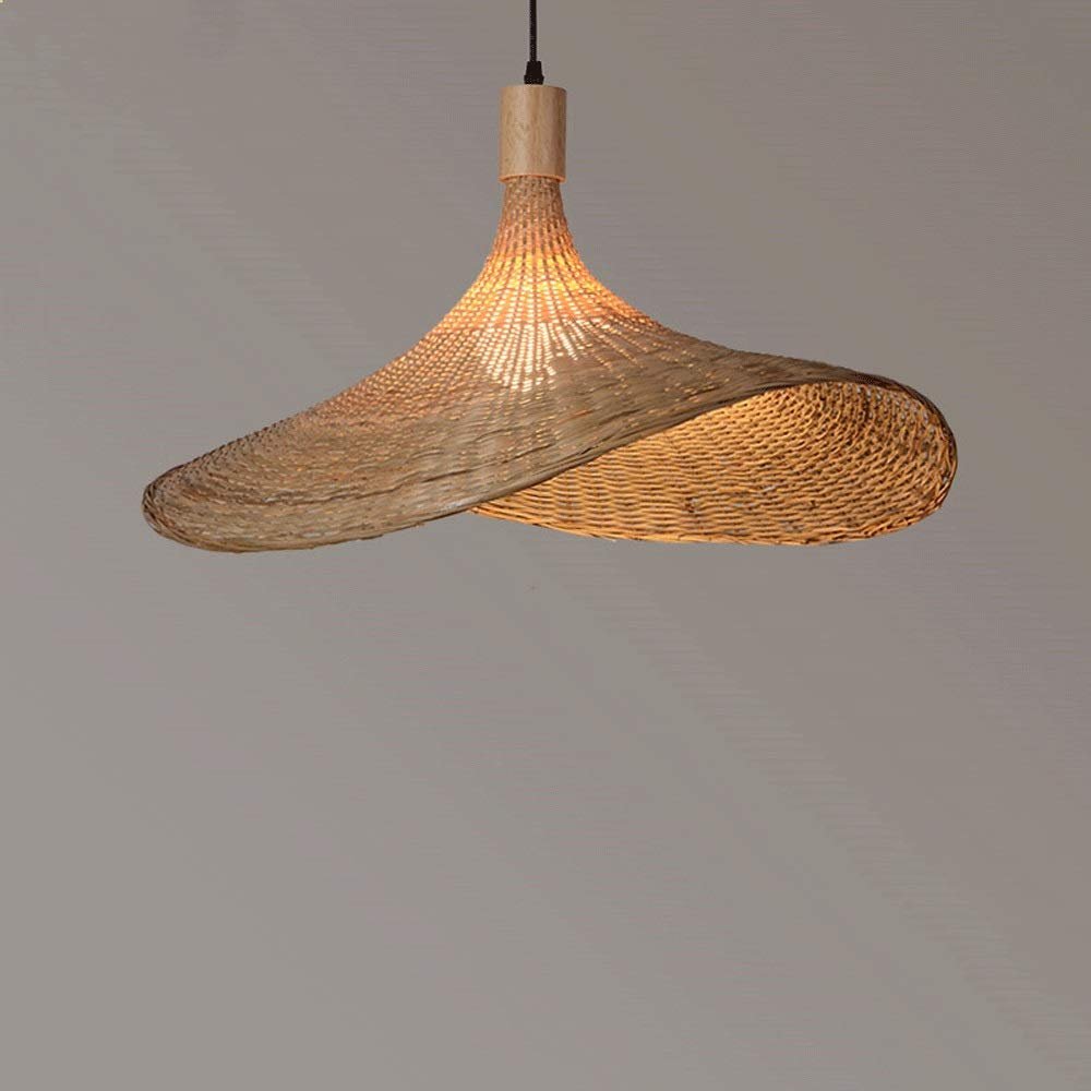 Chinese Bamboo Woven Restaurant Tea Room Zen Hot Pot Restaurant Homestay Living Room Bamboo Art Staircase Personalized Straw Hat Lamp (Size : 30CM)