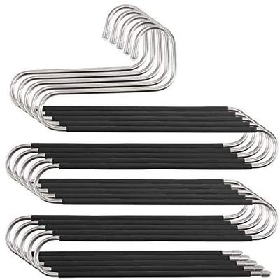 5 Packs Pants Hangers S-Shaped S-Type Space Saving Pants Non-Slip Hangers Trouser Hangers Stainless Steel Multi Layer Multifunctional Pant Hanger Closet Storage for Jeans Shirts for Scarfs Ties