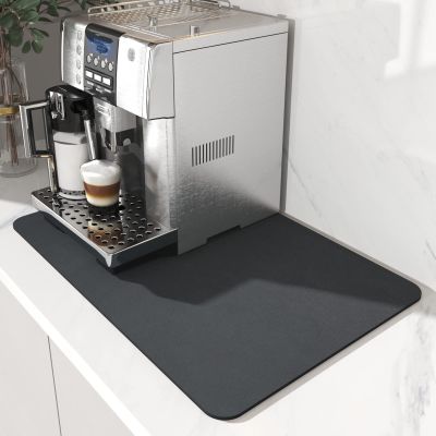 AMOAMI-Coffee Mat Hide Stain Rubber Backed Absorbent Dish Drying Mat for Kitchen Counter-Coffee Bar Accessories Fit Under Coffee Maker, Espresso Machine, Pot, Dish Rack,16"x24" Dark Grey