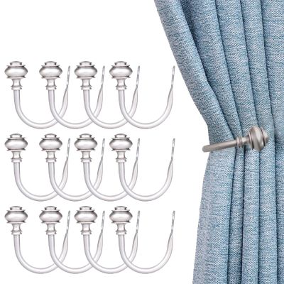 Kowibcl 12Pcs Curtain Holdbacks - Wall Mounted Drapery Tiebacks with Screws, Decorative Curtain Holders for Bedroom Livingroom Office Home,Satin Nickel
